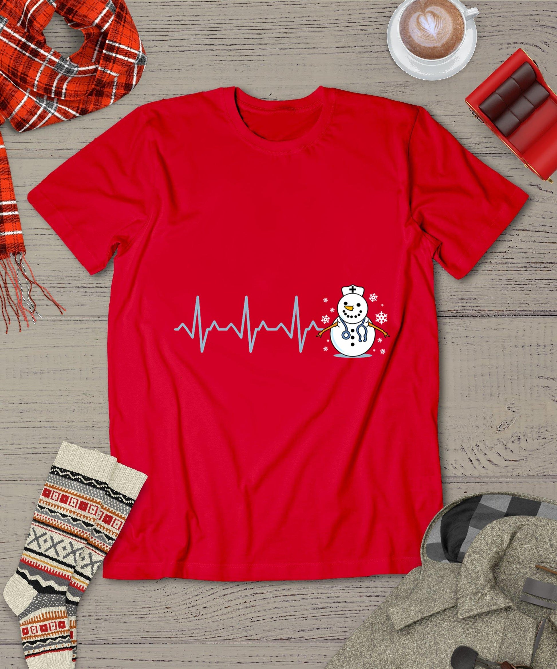 Heartbeat Nurse Snowman Nurse Christmas T-Shirt