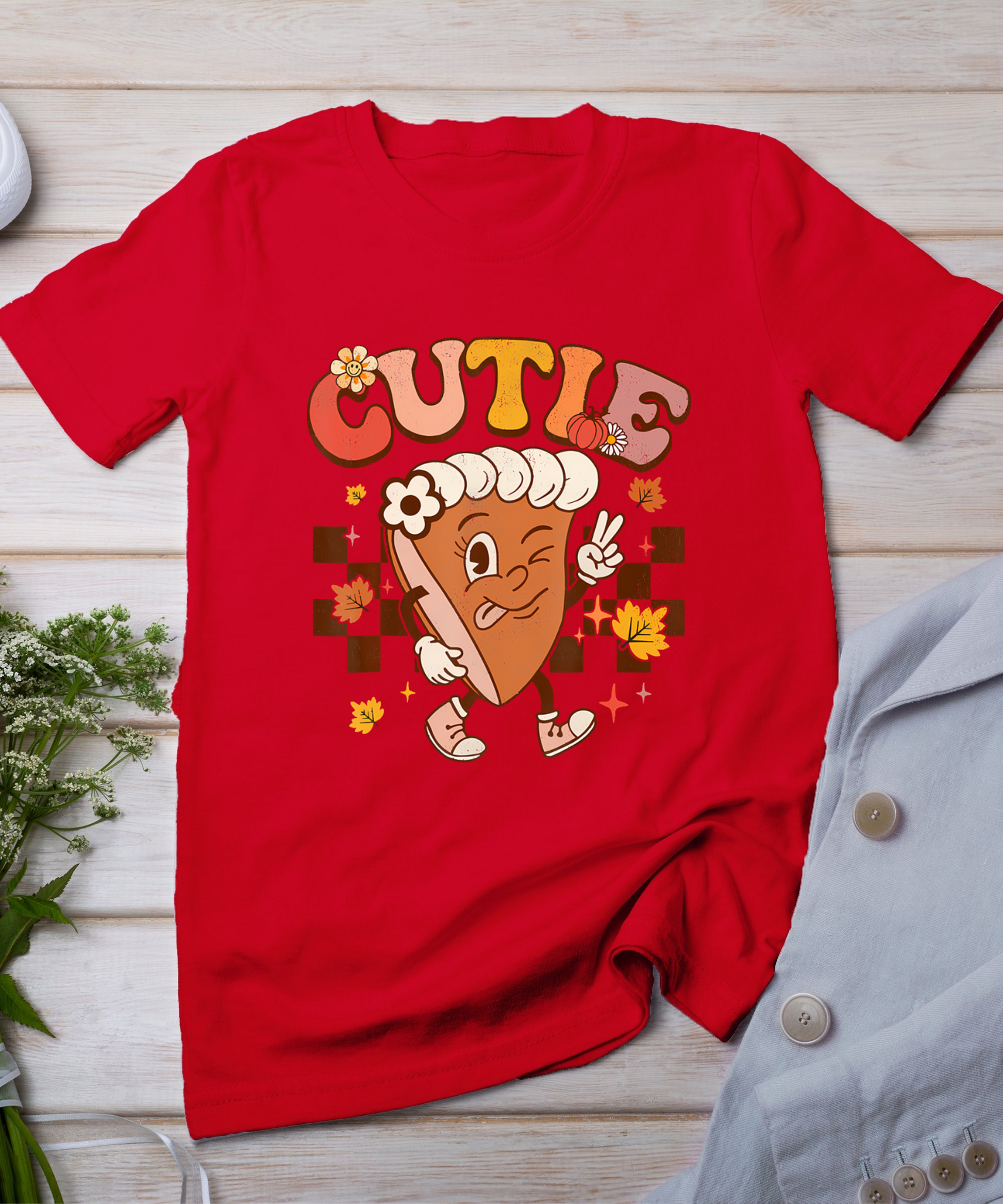 Groovy Retro Pumpkin Pie Cutie Thanksgiving Pie Dinner T-Shirt