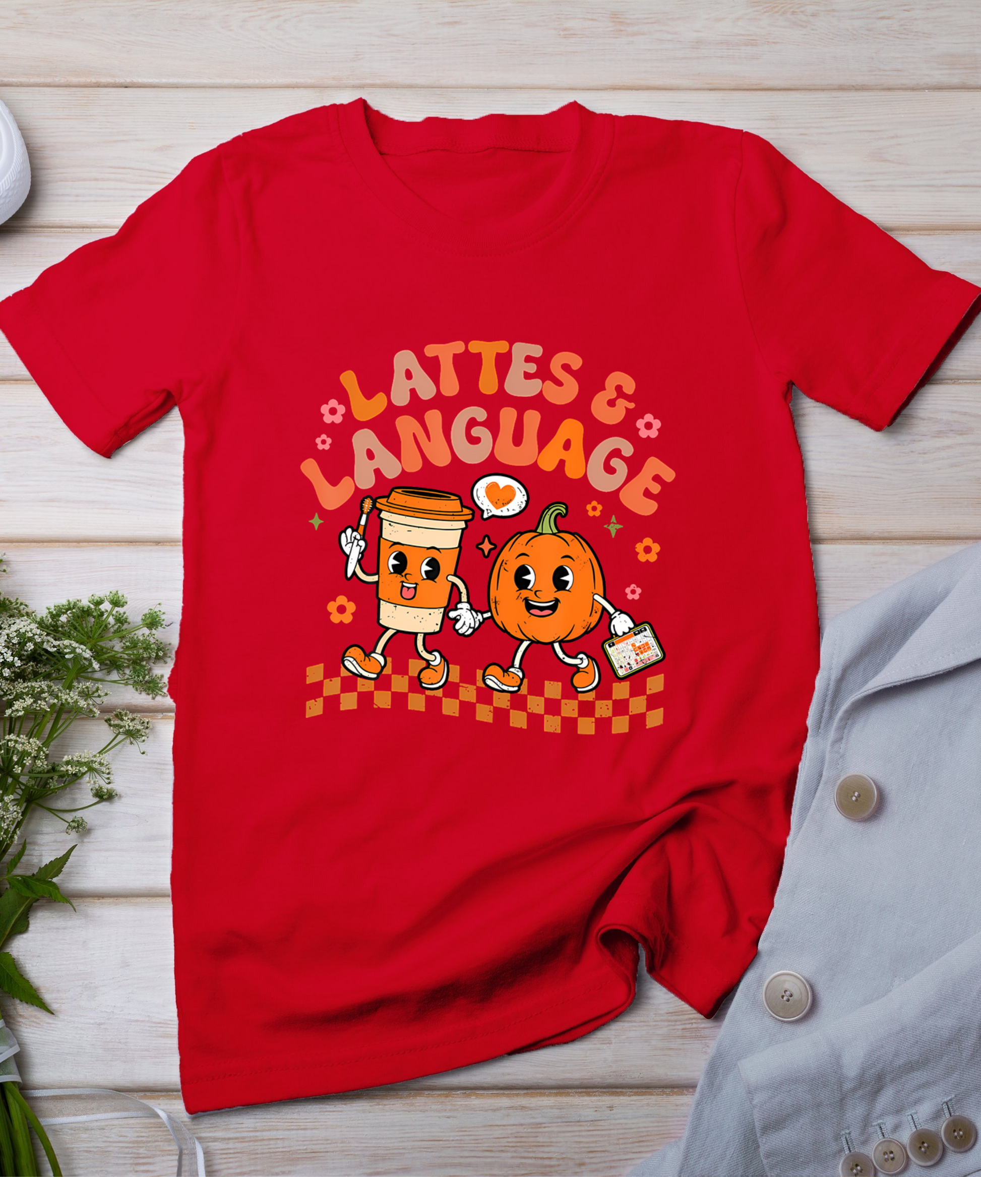 Groovy Speech Therapy Autumn Pumpkin Lattes And Language T-Shirt