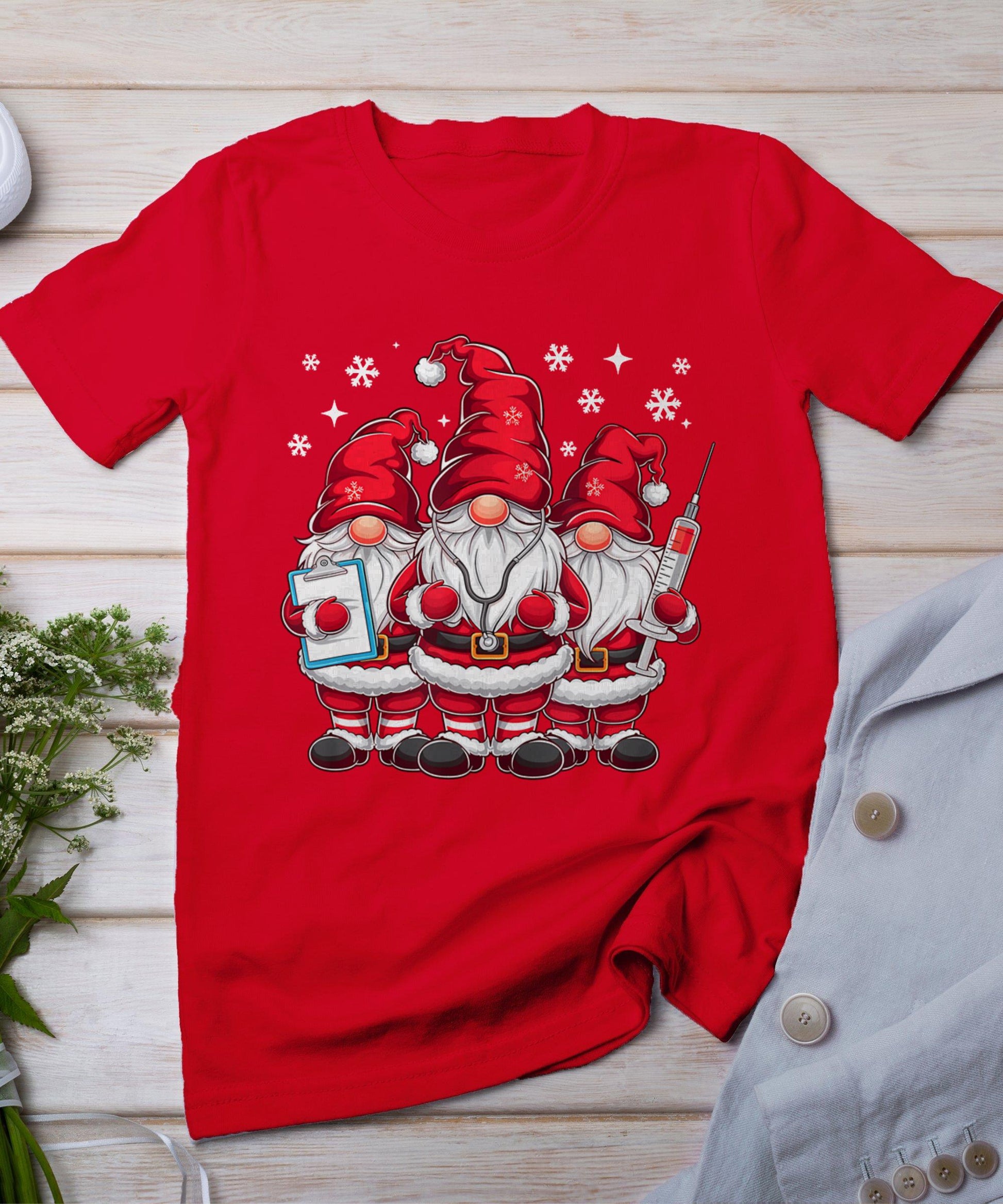 Cute Nursing Christmas Gnomes Xmas Medical Scrub Top Nurse T-Shirt