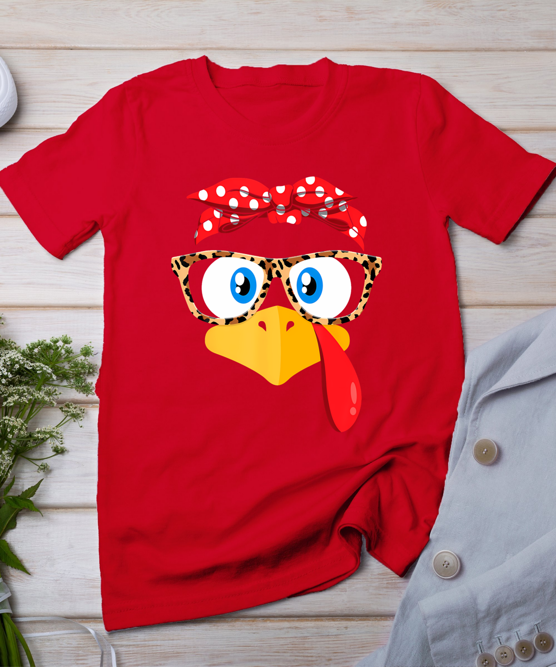 Thanksgiving Turkey Face Leopard Print Glasses Women Girls T-Shirt