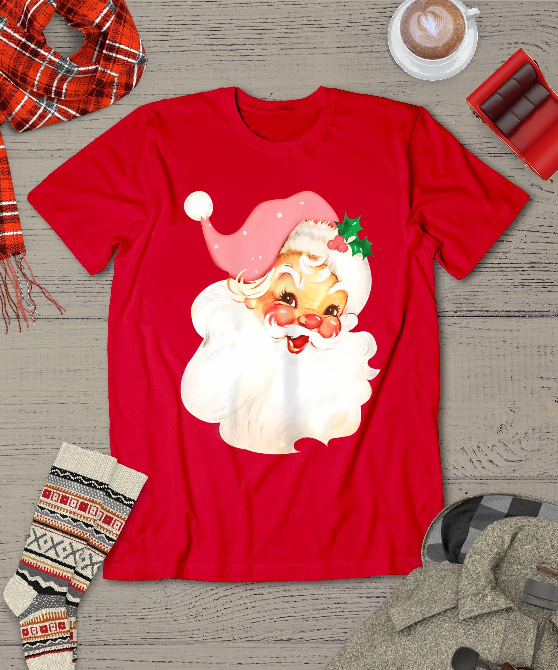 Pink Santa For Girls Christmas Retro Holiday Vintage T-Shirt