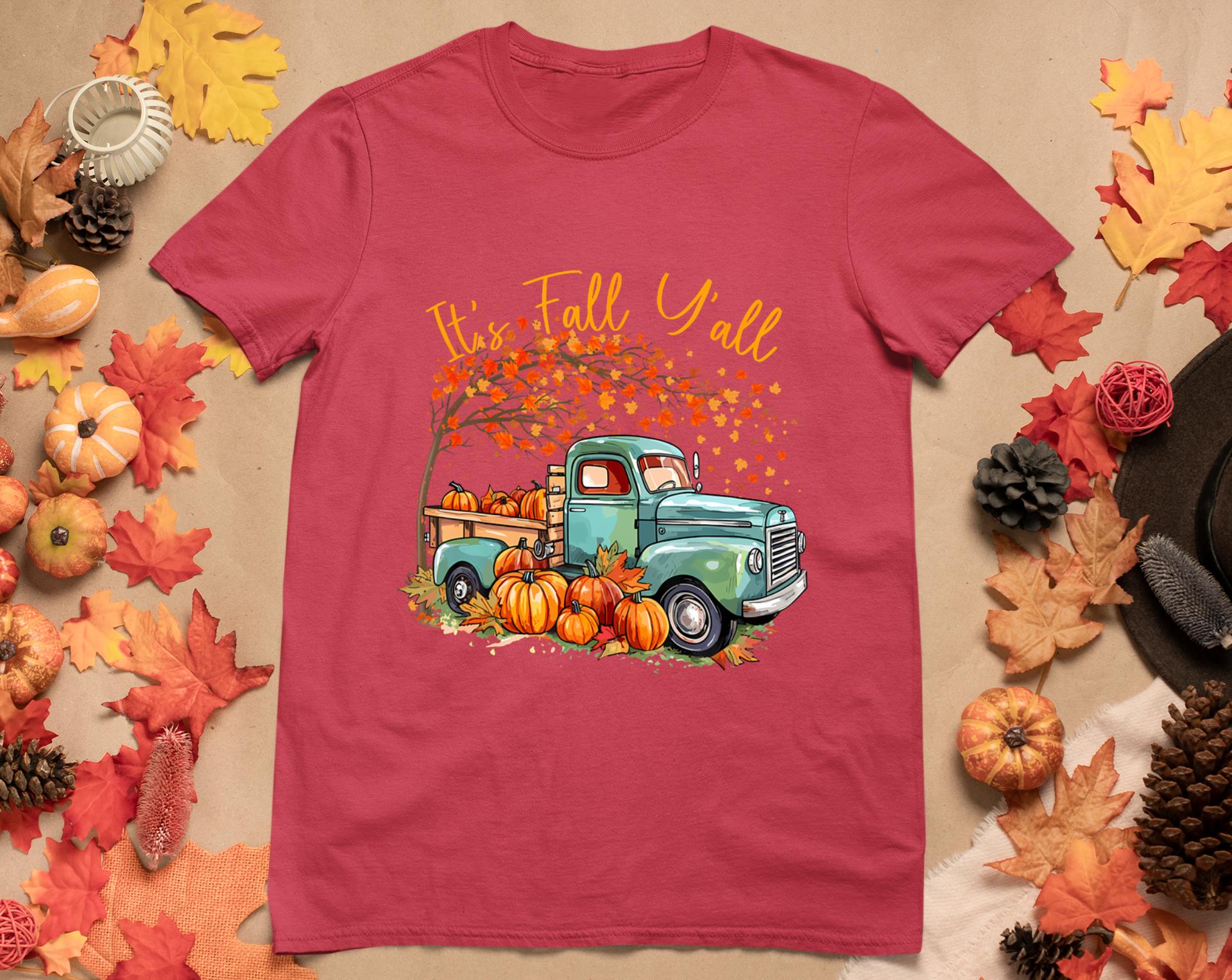 It's Fall Y'All Pumpkin Truck Autumn Tree Fall Thanksgiving T-Shirt