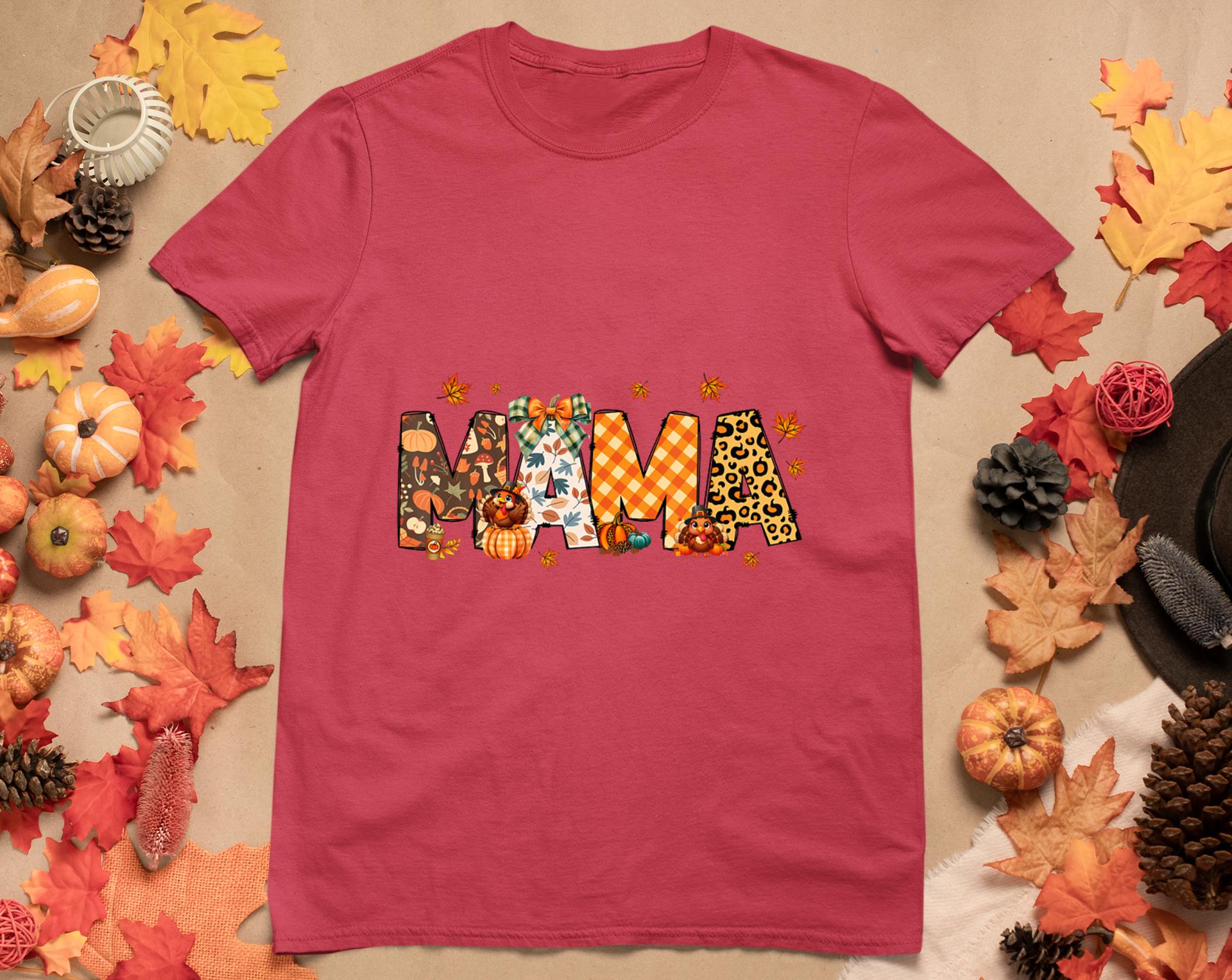 Mama Thanksgiving Mom Fall Pumpkins Season Retro T-Shirt