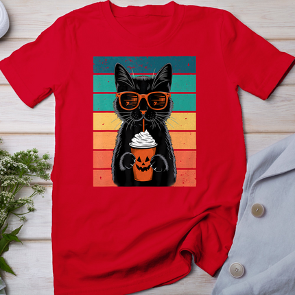 Black Cat Hipster Trick Or Treat Funny Halloween Black Cat T-Shirt