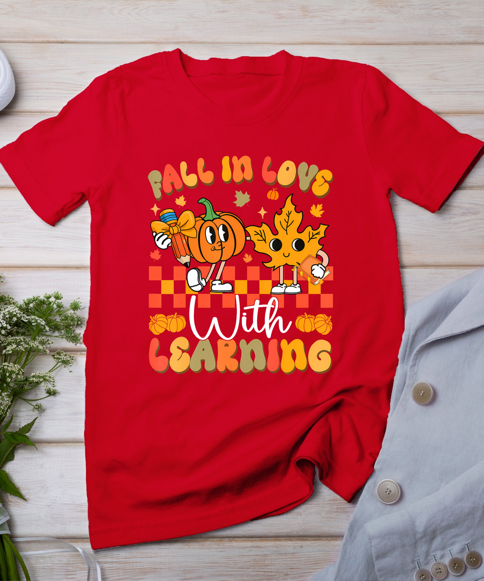 Fall In Love With Learning Funny Teacher Autumn Pumpkin T-Shirt