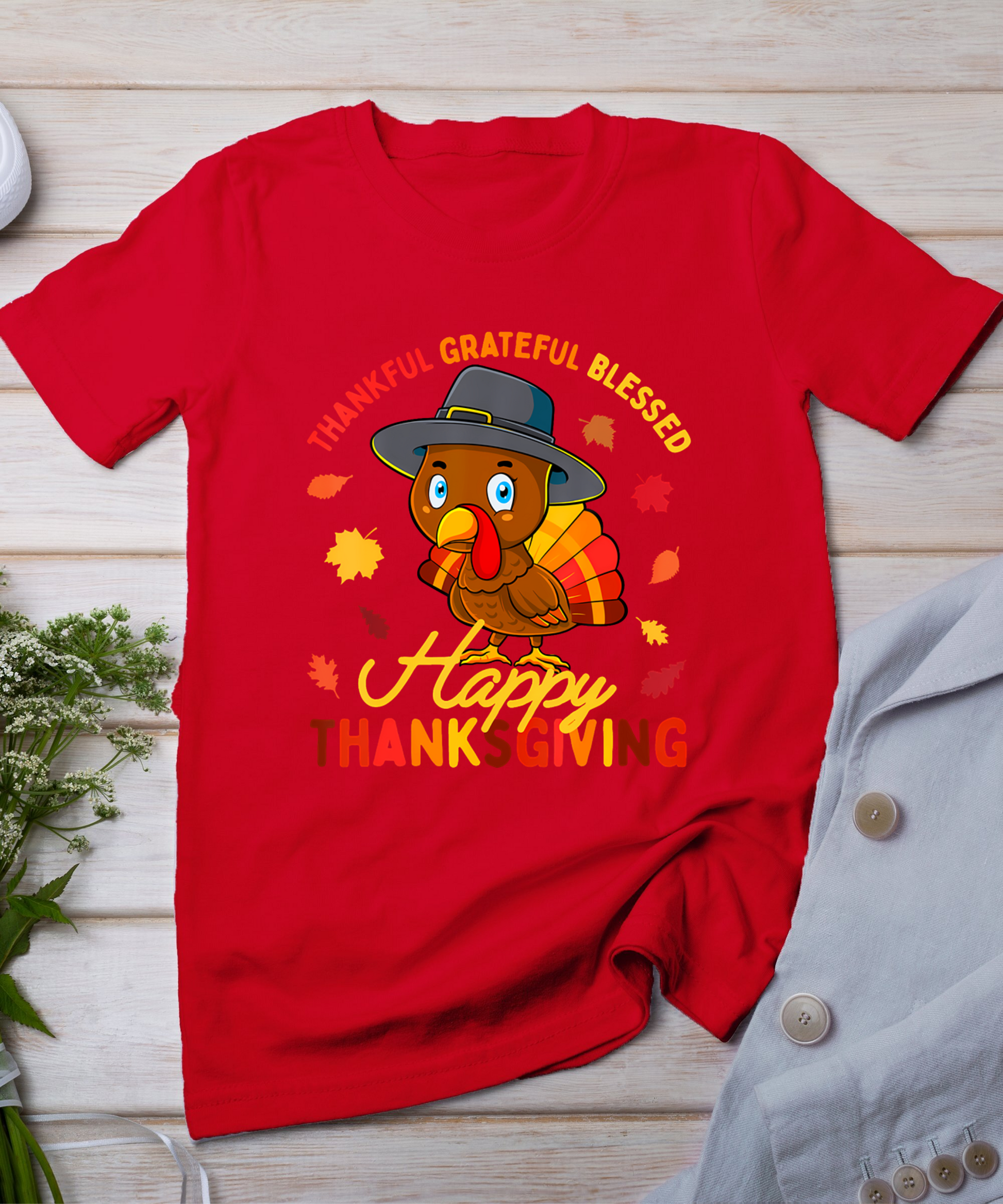 Thankful Grateful Blessed Thanksgiving Turkey Women Girls T-Shirt