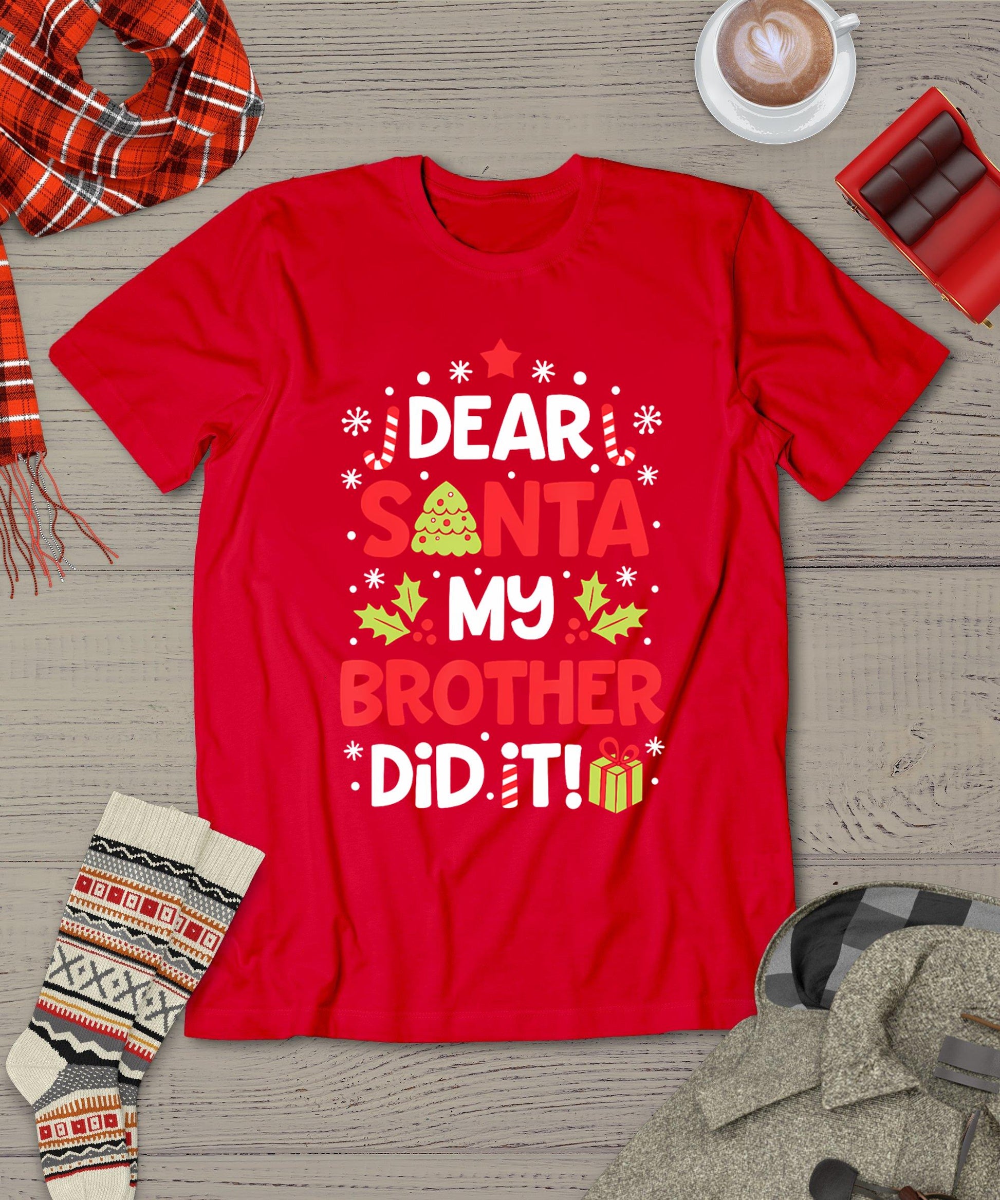 Dear Santa My Brother Did It Funny Christmas Girls Kids Boys T-Shirt