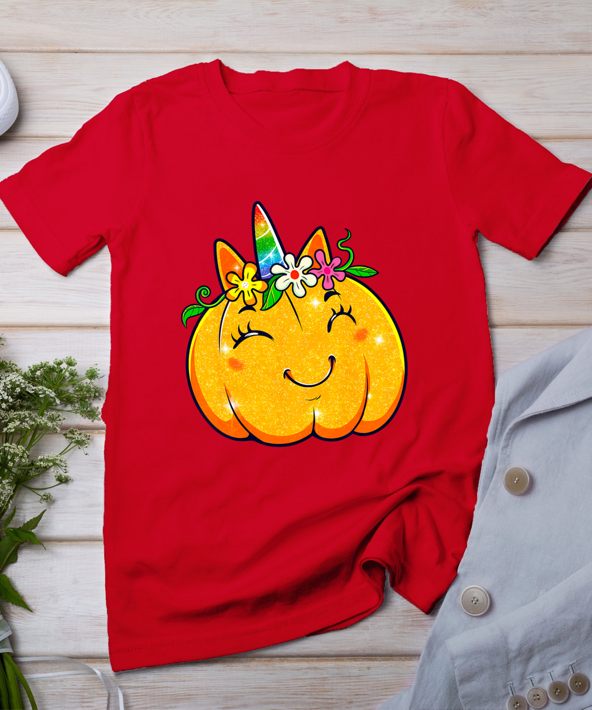 Unicorn Pumpkin Halloween Girl Cute Thanksgiving Girls T-Shirt