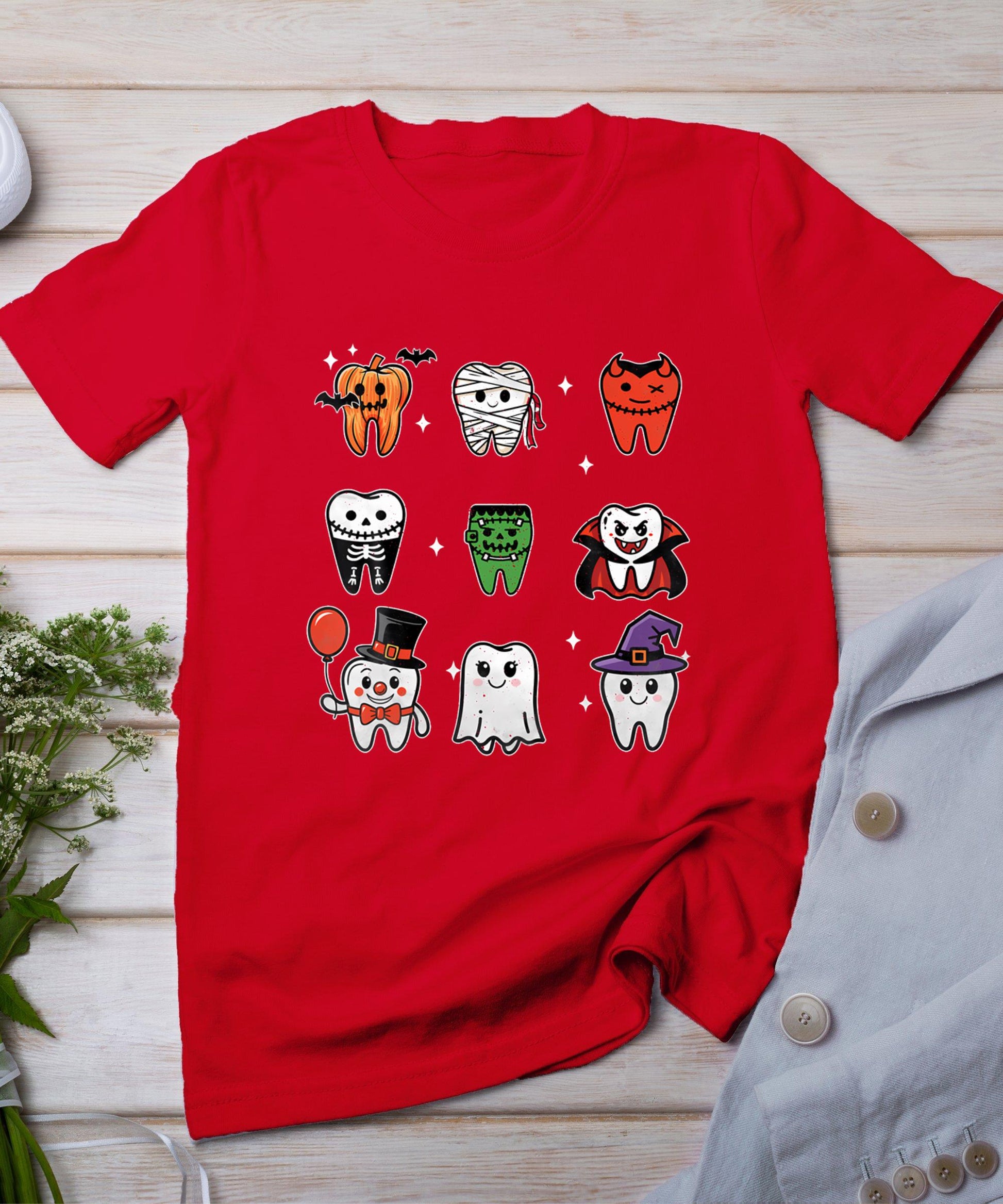 Teeth Ghost Pumpkin Witch Cute Dental Halloween Dentist T-Shirt