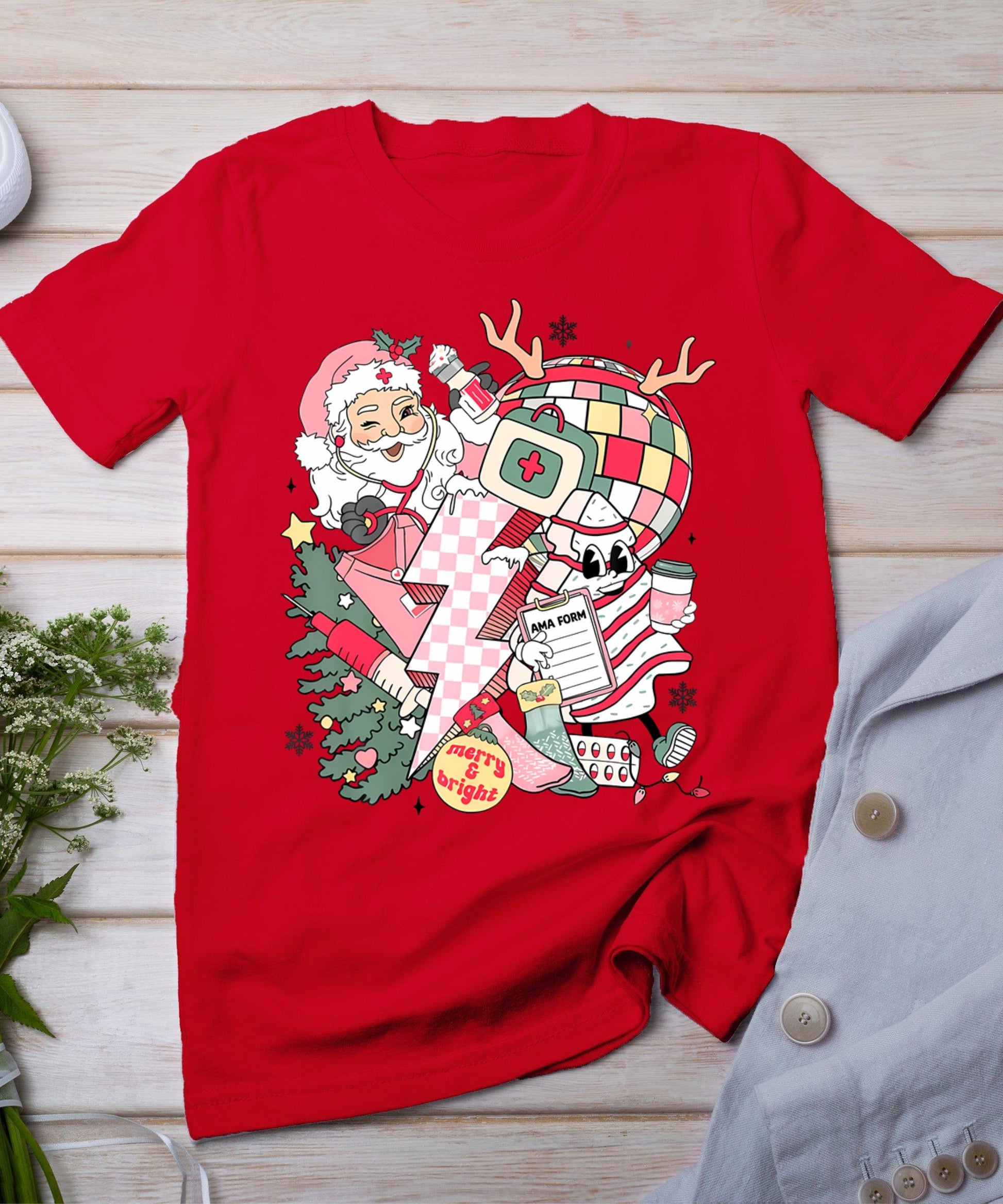 Christmas Santa Nurse Disco Ball Rn Cna Icu Med Surg Picu T-Shirt