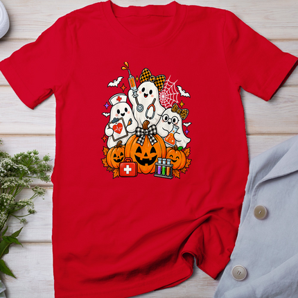 Ghost Nurse Phlebotomist Halloween Pumpkin Bow Phlebotomy T-Shirt