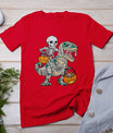 Skeleton Riding Mummy Dinosaur T Rex Halloween Funny Pumpkin T-Shirt