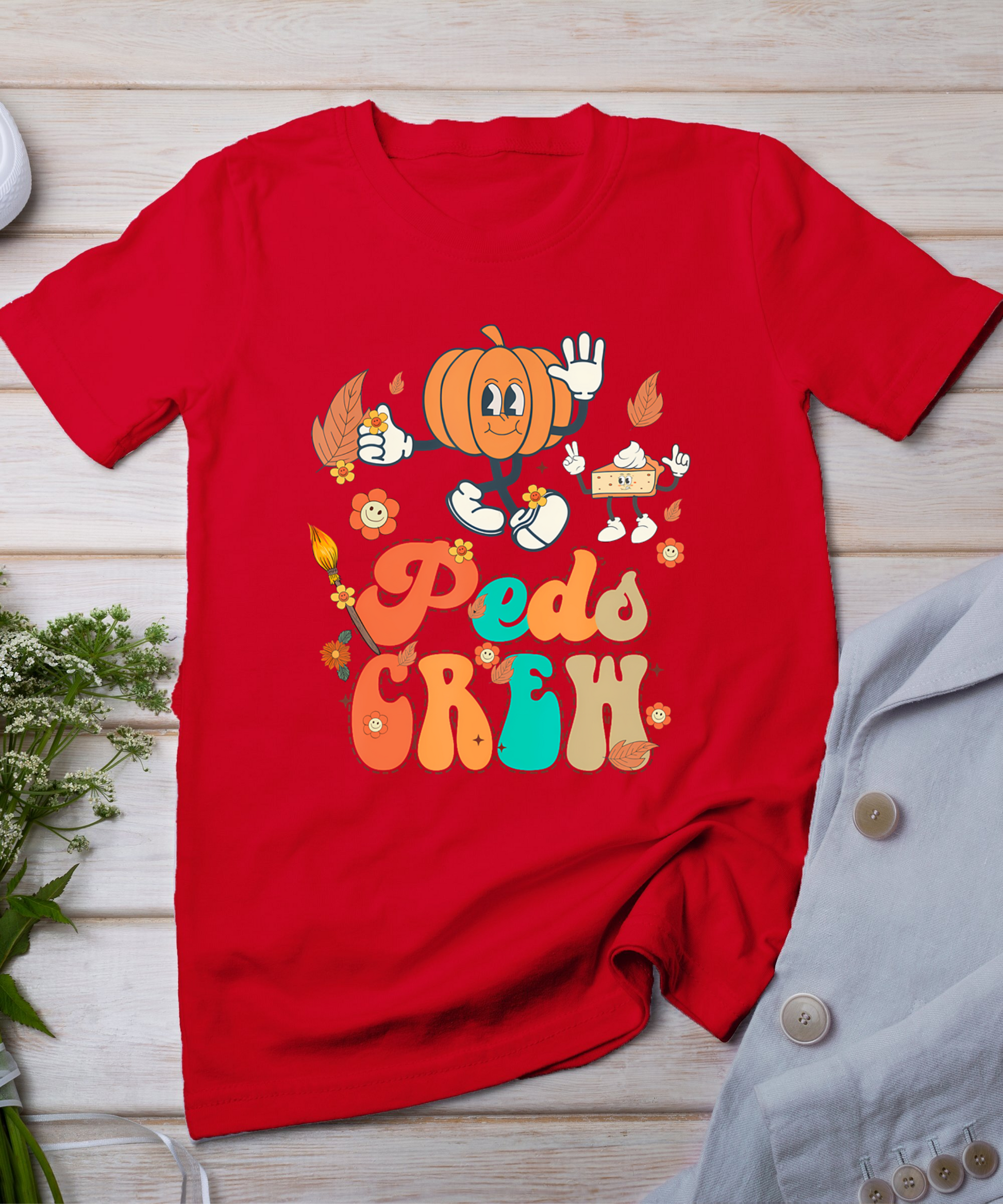 Peds Crew Pumpkin Thanksgiving Fall Pediatric Nurse Retro T-Shirt