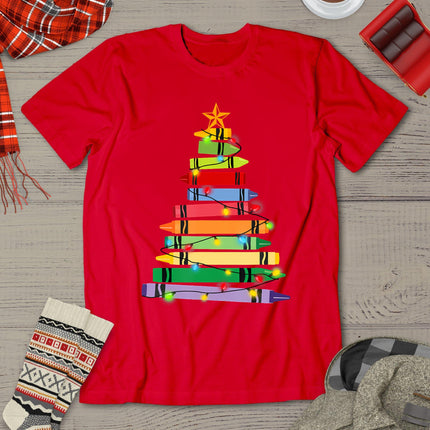 Teacher Christmas Tshirt Crayon Tree Light Gifts Student T-Shirt