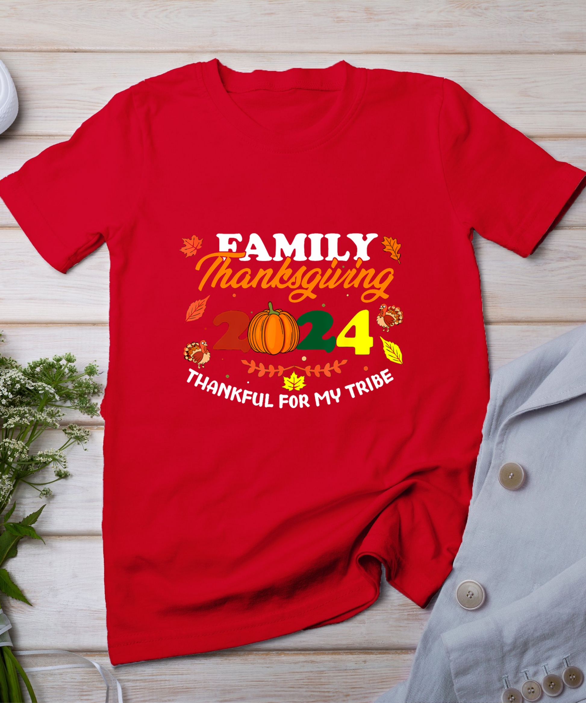 Family Thanksgiving 2024 Thankful For My Tribe Group Autumn T-Shirt