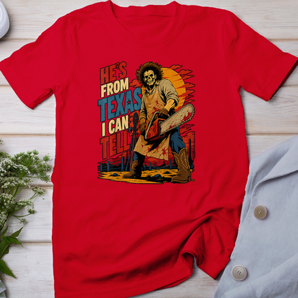 Hes from Texas I Can Tell Funny Skeleton Halloween Meme Men T-Shirt