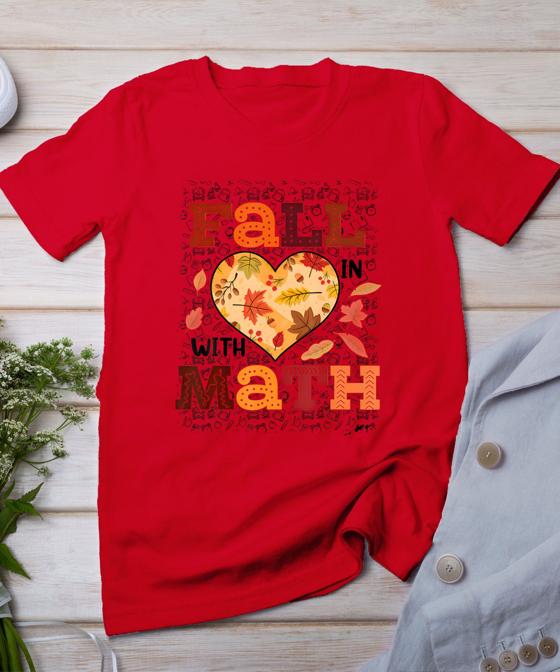 Fall Teacher Fall In Love With Math Funny Math Thanksgiving T-Shirt