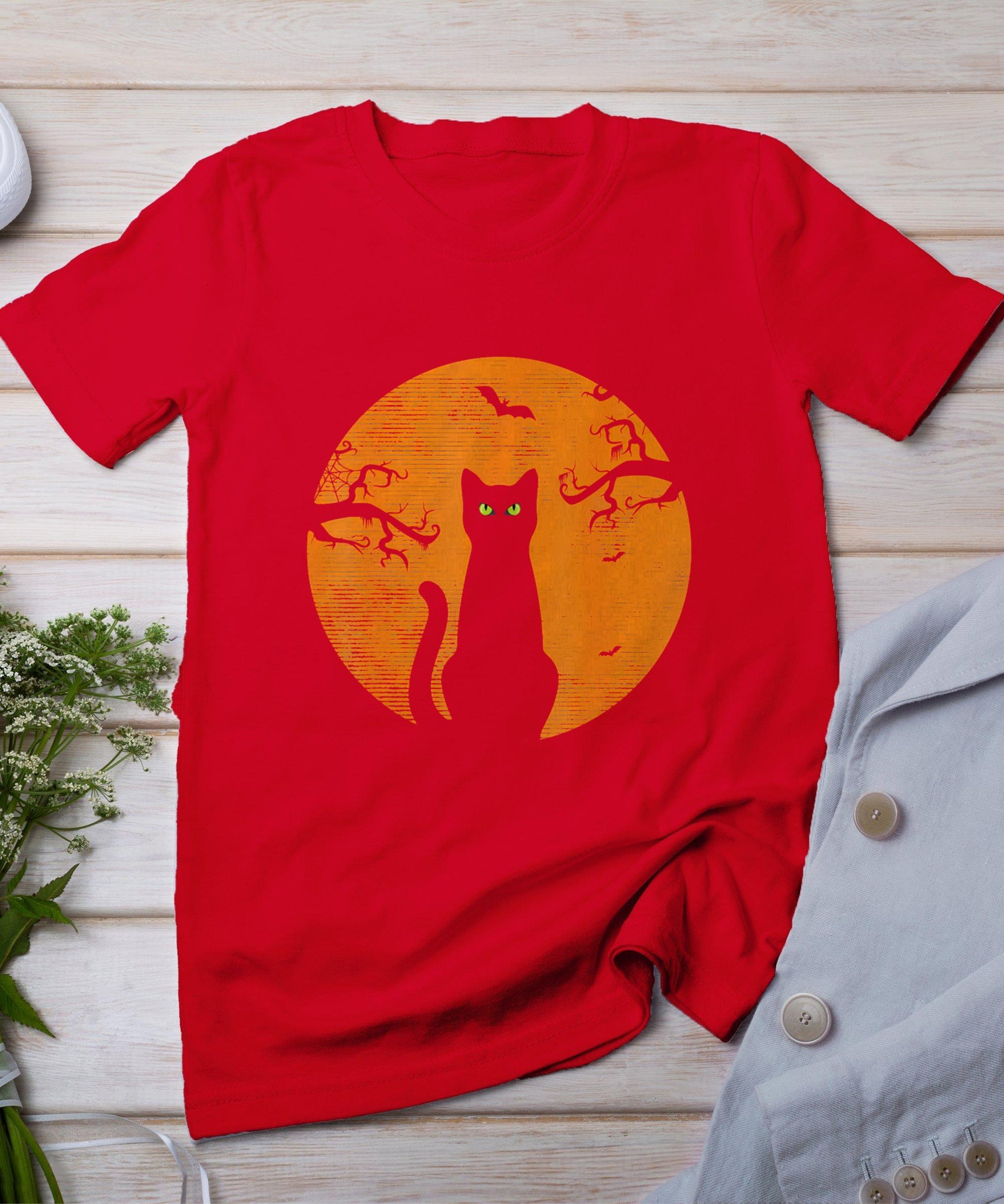 Vintage Scary Halloween Cat Costume Retro Cat Moon T-Shirt