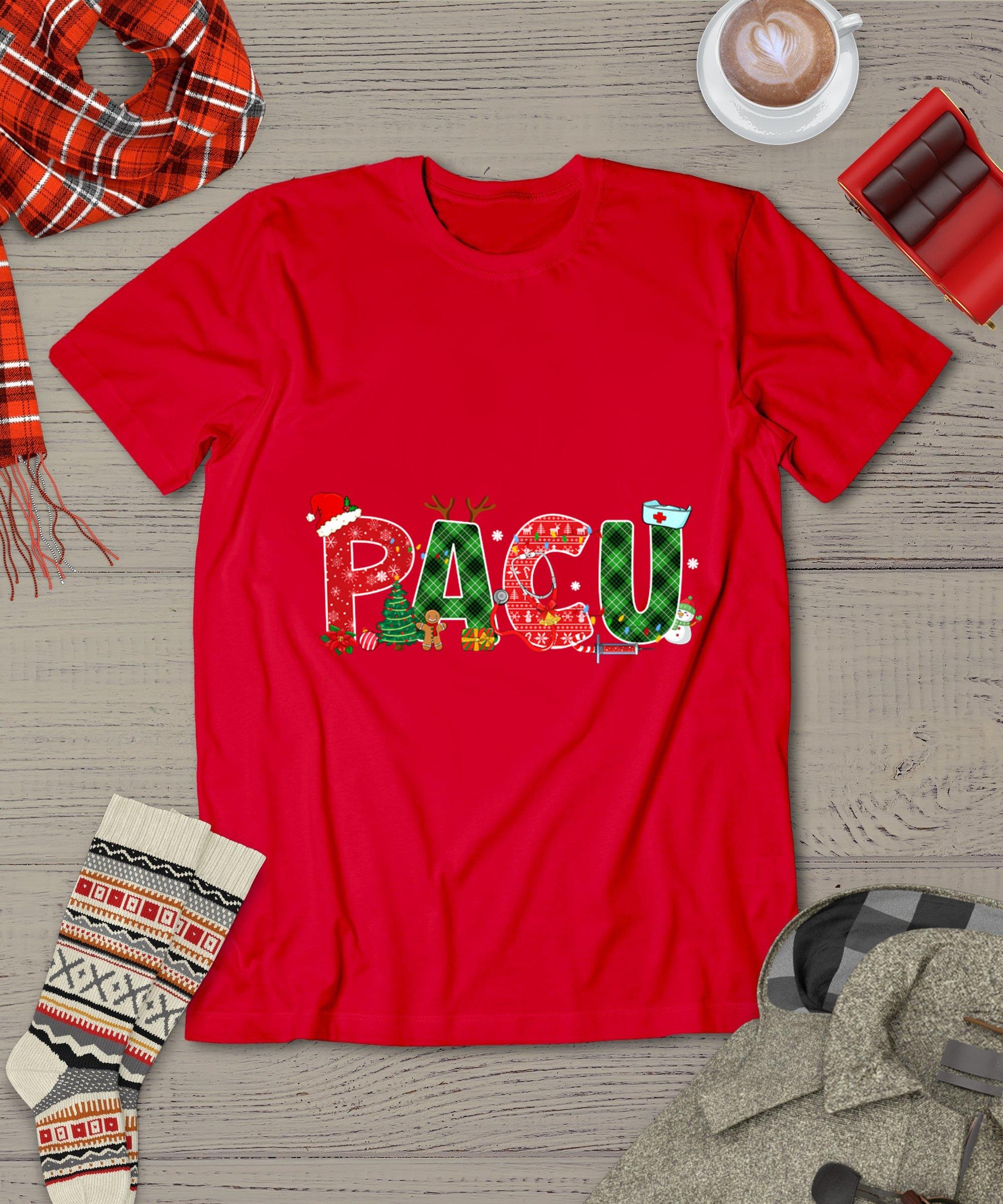 Buffalo Plaid Pacu Nurse Christmas Tree Santa Xmas Pajama T-Shirt