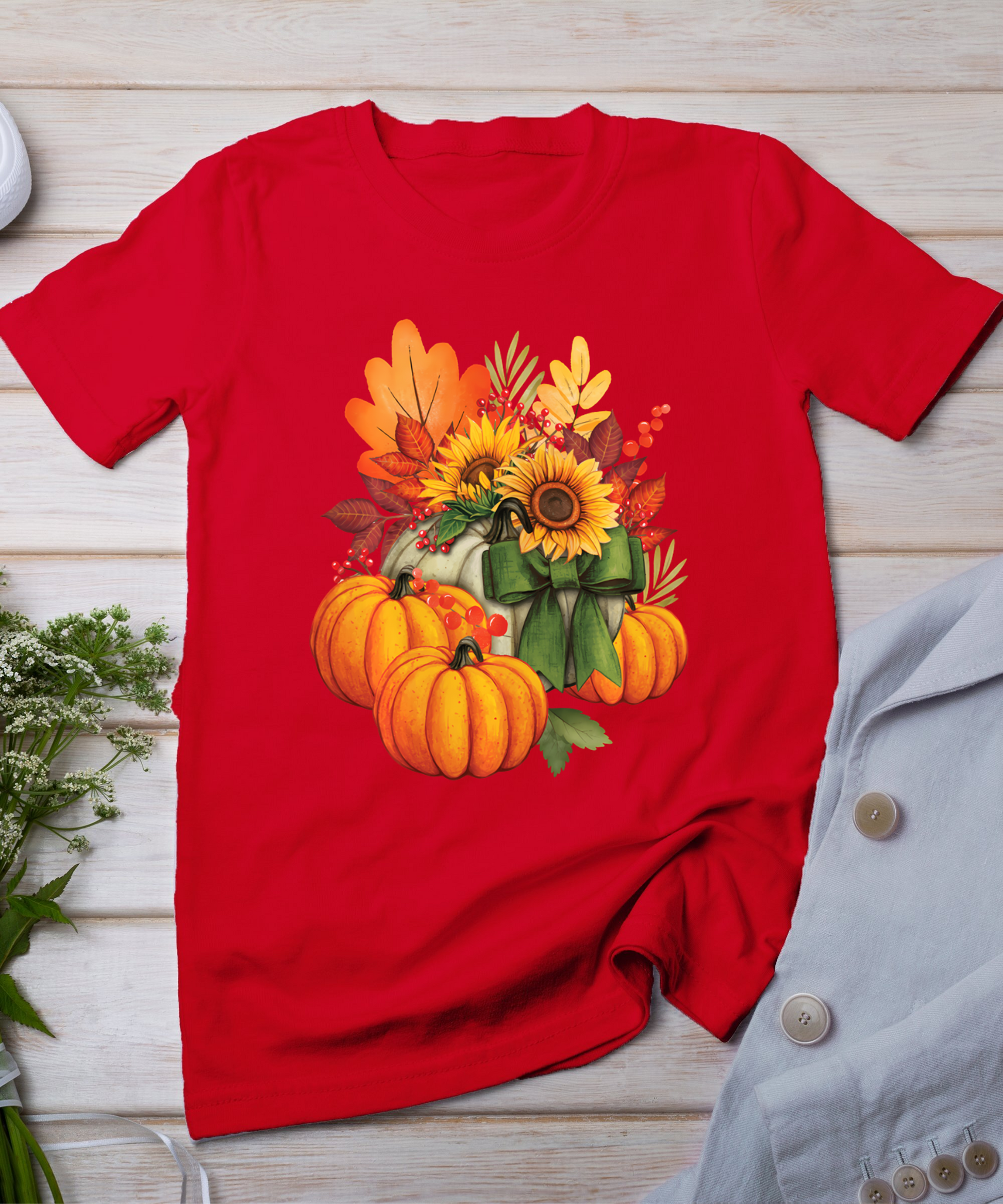 Thanksgiving Pumpkin Sunflower Fall Autumn Holiday T-Shirt