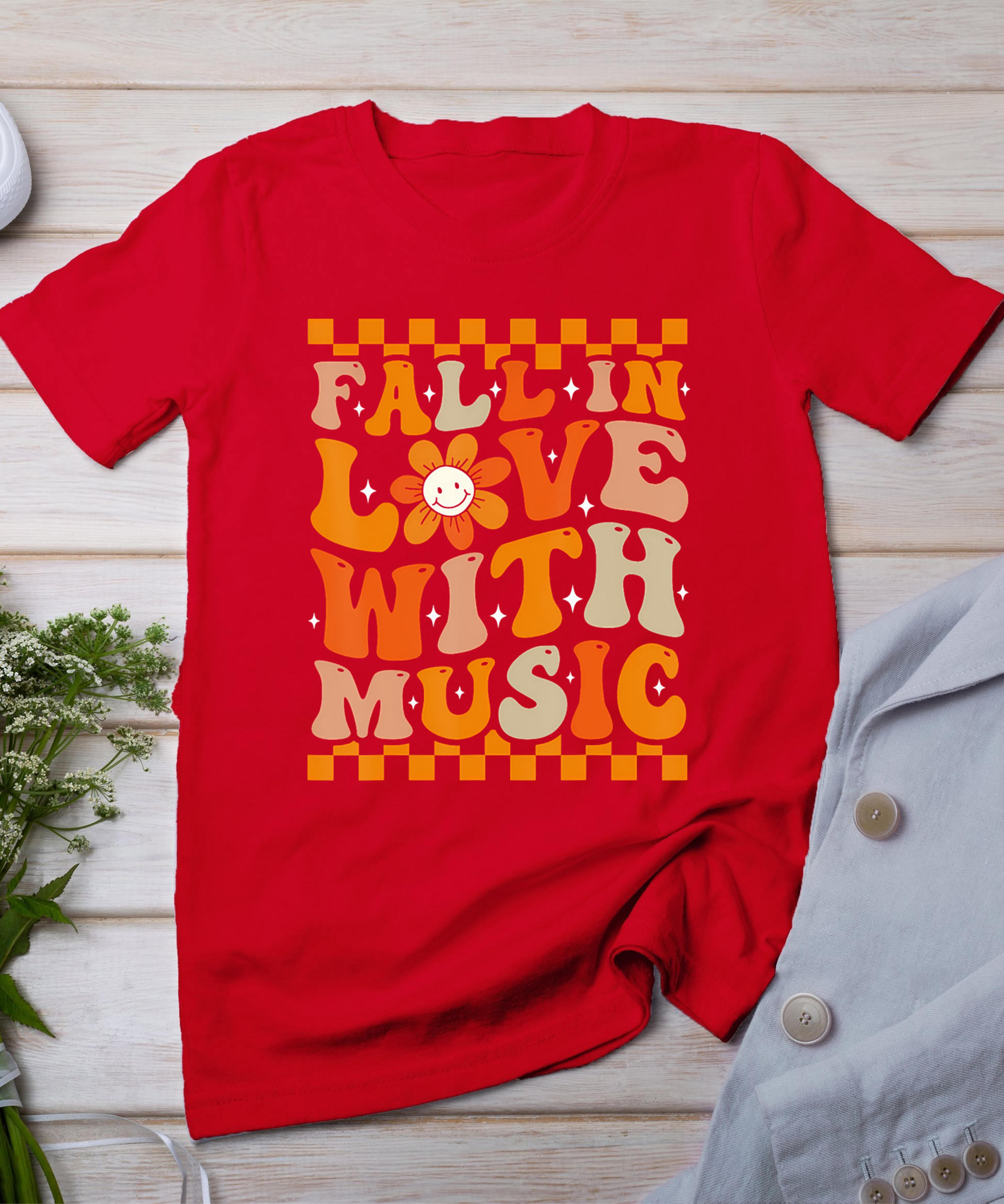 Fall In Love With Music Groovy Thanksgiving Music Teacher T-Shirt