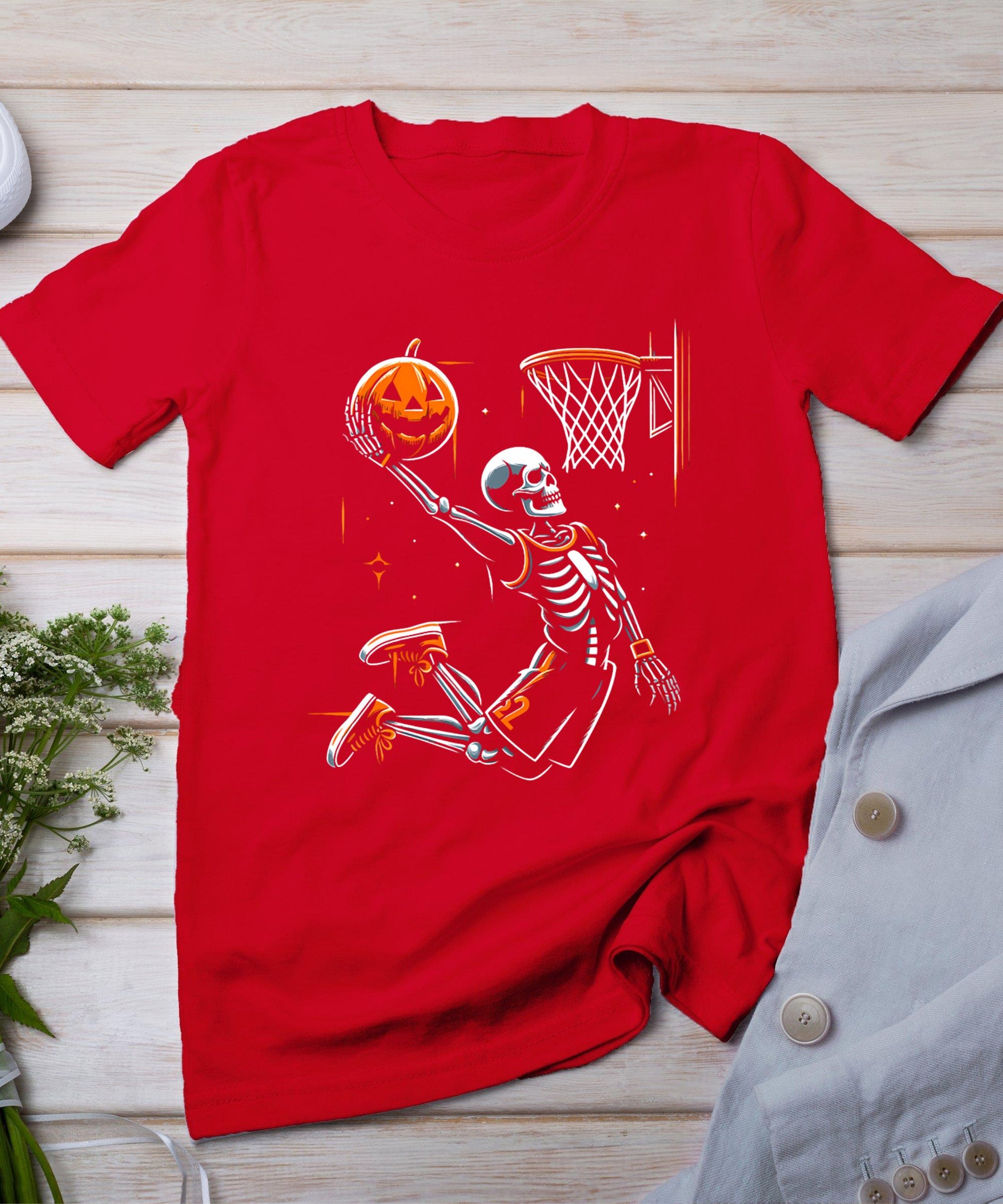 Skeleton Basketball Player Men Boys Spooky For Halloween T-Shirt