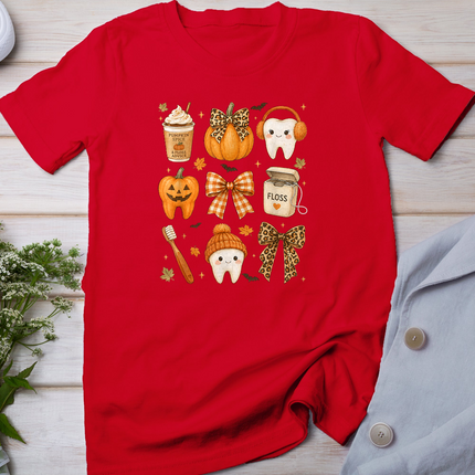 Fall Dentist Halloween Tooth Pumpkin Bow Dental Hygienist T-Shirt