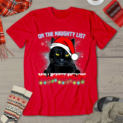 On The Naughty List And I Regret Nothing Cat Christmas T-Shirt