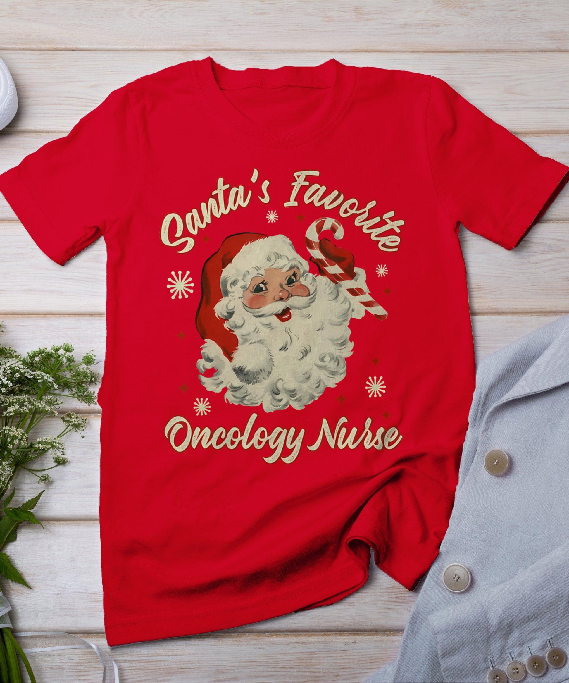 Santa's Favorite Oncology Nurse Vintage Christmas Chemo T-Shirt