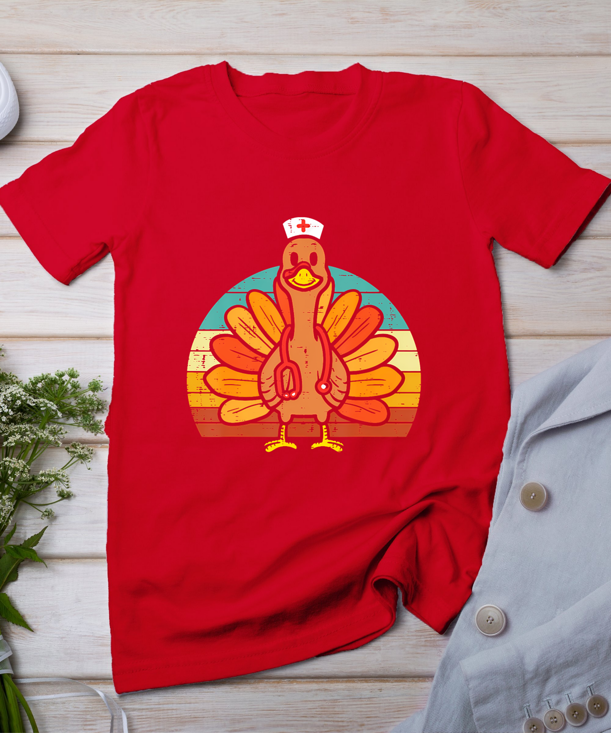 Turkey Nurse Stethoscope Thanksgiving Fall Scrub Top Women T-Shirt