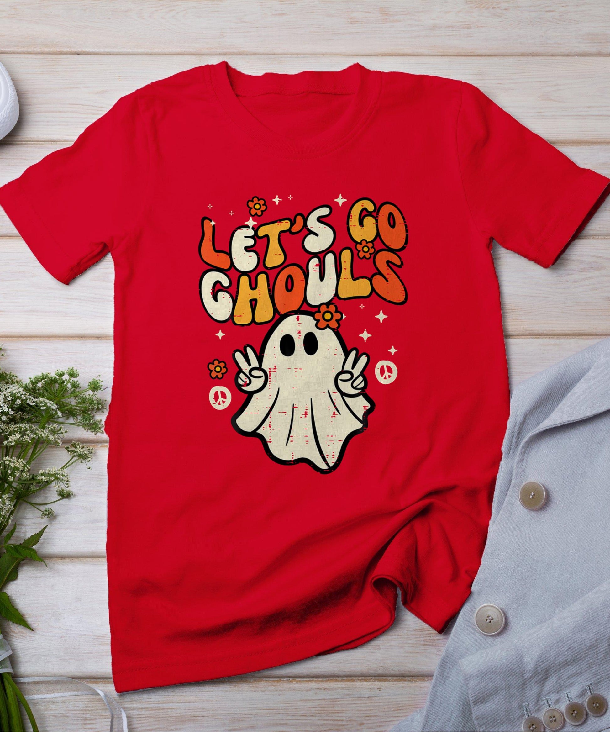 Halloween Lets Go Ghouls Ghost Retro Women Girl Kids T-Shirt