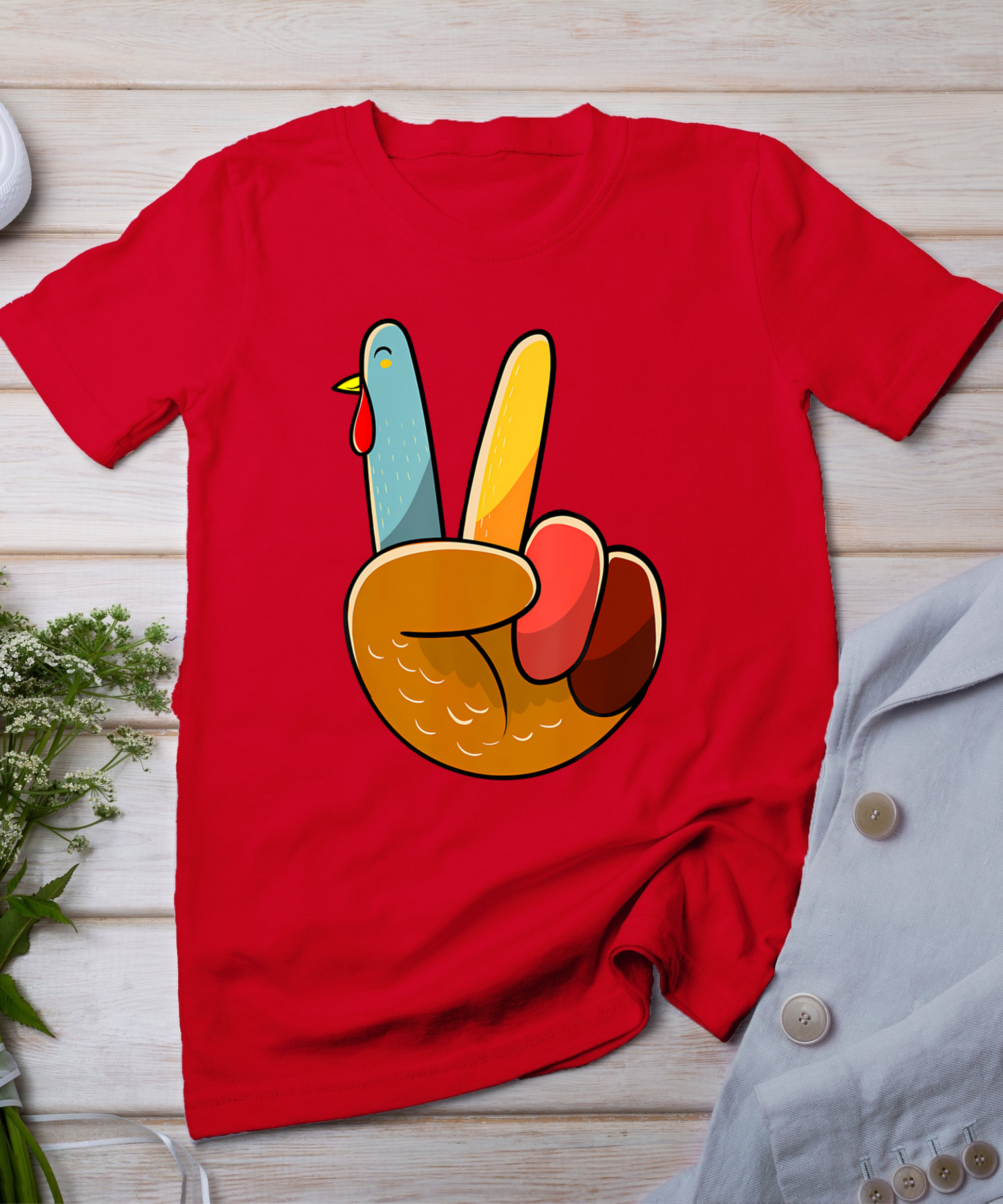 Turkey Peace Hand Sign Thanksgiving Thankful Women Kids Girl T-Shirt