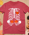 Skeleton Twin Pregnancy Announcement Halloween Pregnant Mom T-Shirt