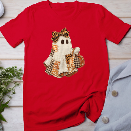 Fall Ghost with Pumpkin Printed Patchwork Ghost Quilters T-Shirt