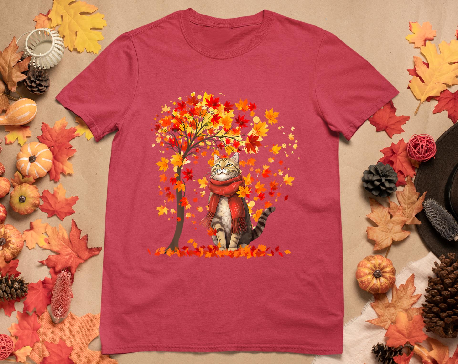 It's Fall Y'All Cat Leaf Fall Tree Hello Autumn Thanksgiving T-Shirt