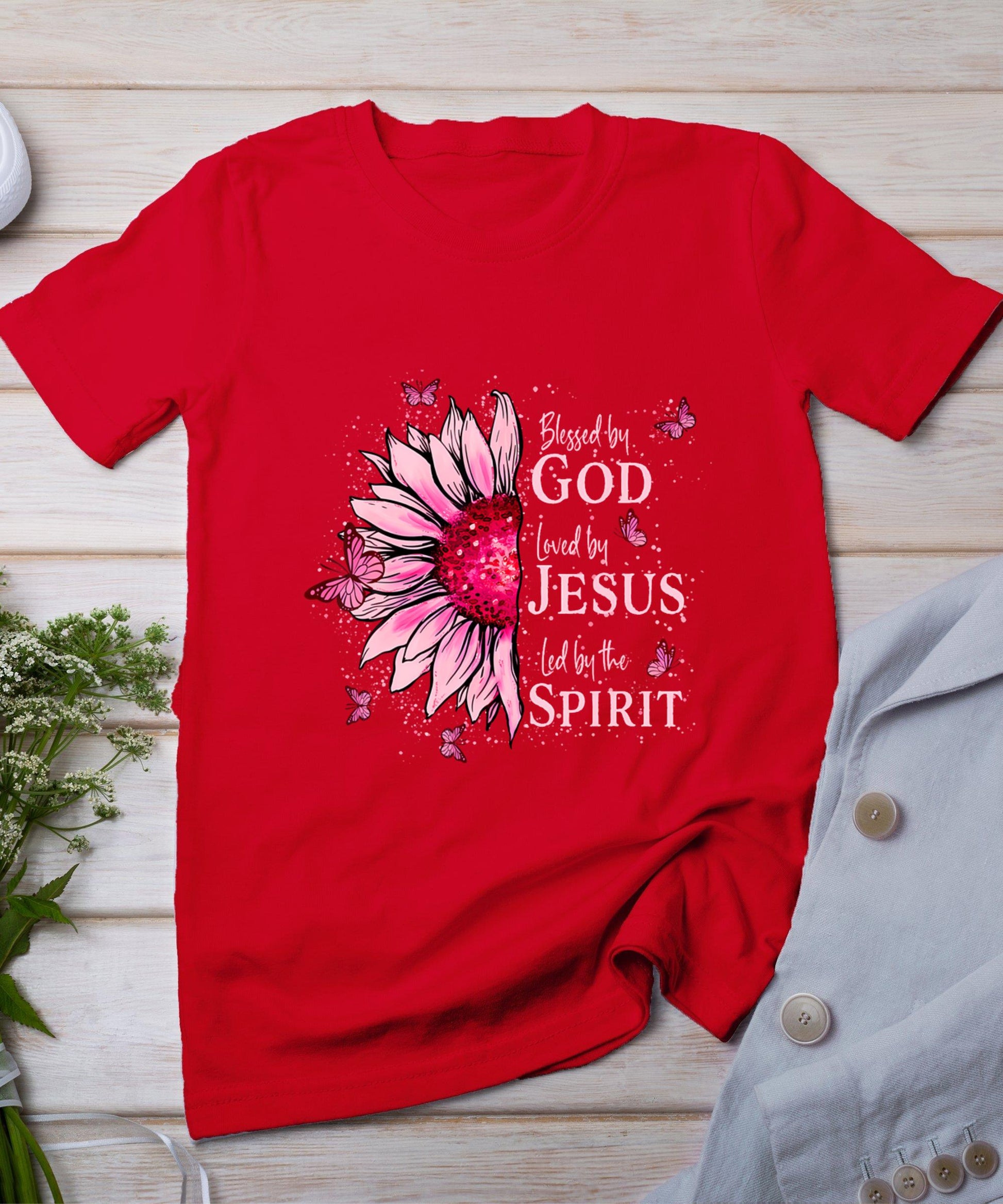 Blessed By God - Loved By Jesus Pink Sunflower T-Shirt