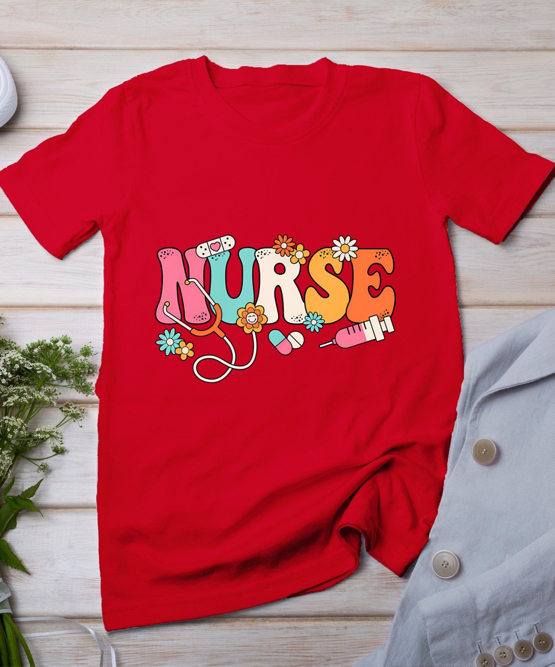 Cute Retro Groovy Nurse Flower Nursing T-Shirt