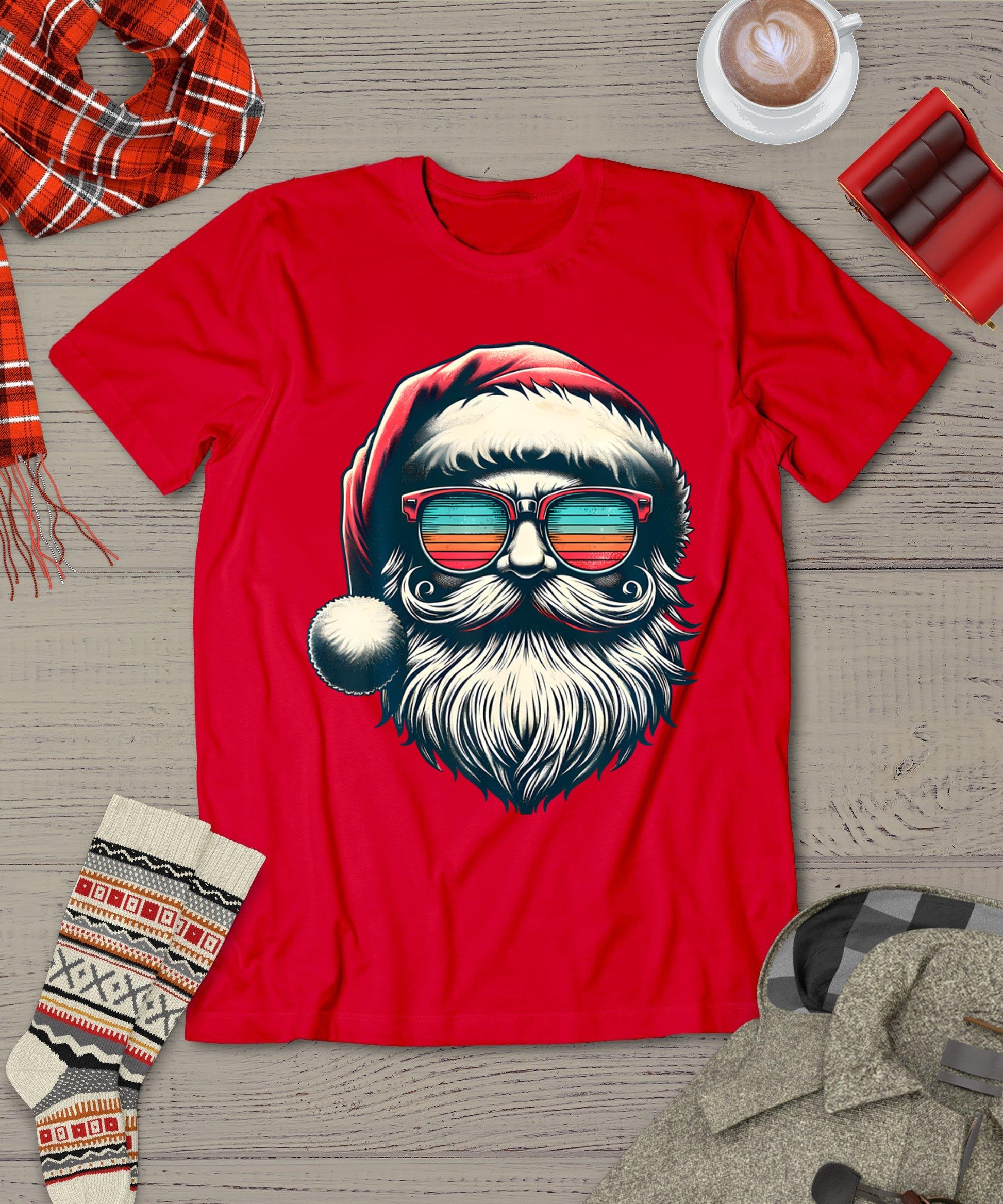 Santa Face Retro Sunglasses Christmas Xmas Men Women Kids T-Shirt