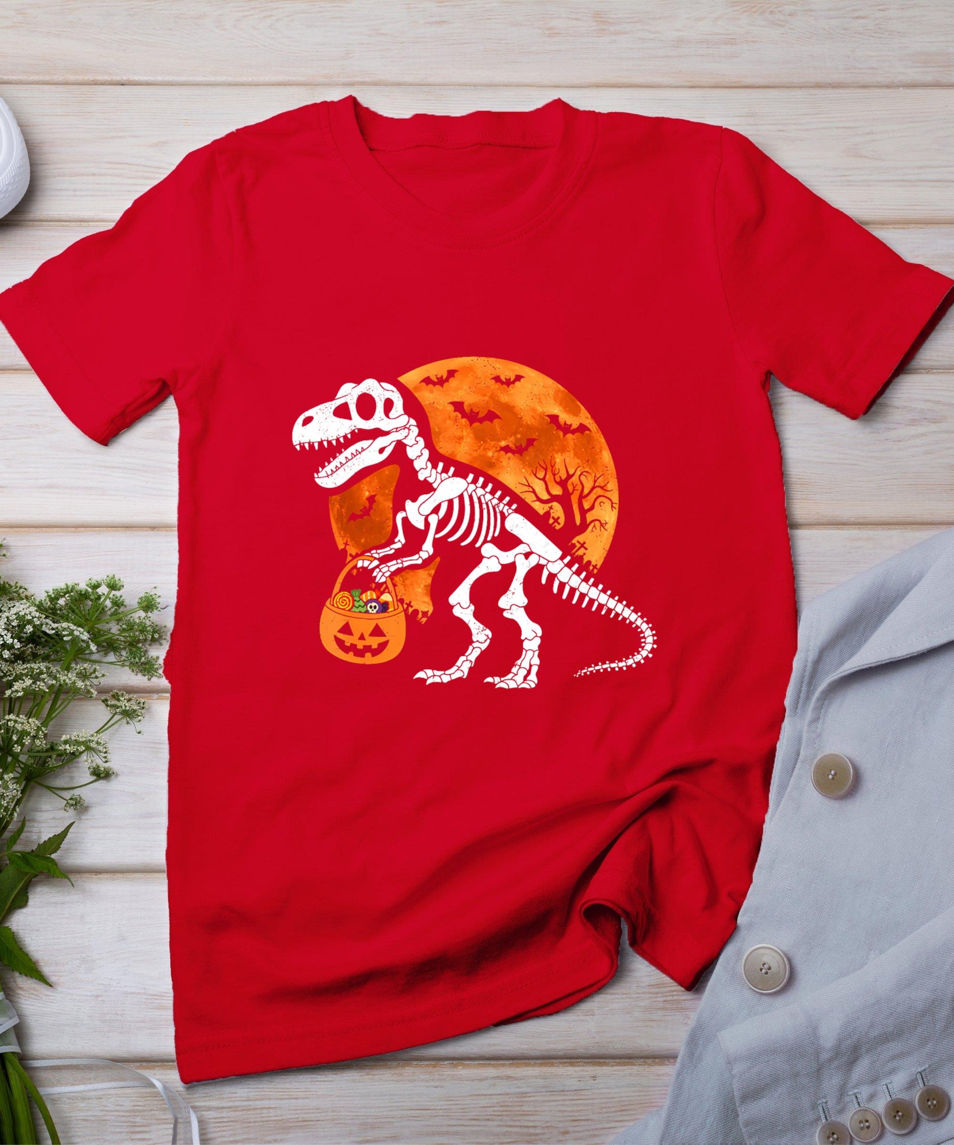 Halloween Shirt For Kids Toddler Skeleton Dinosaur Trex Boys T-Shirt