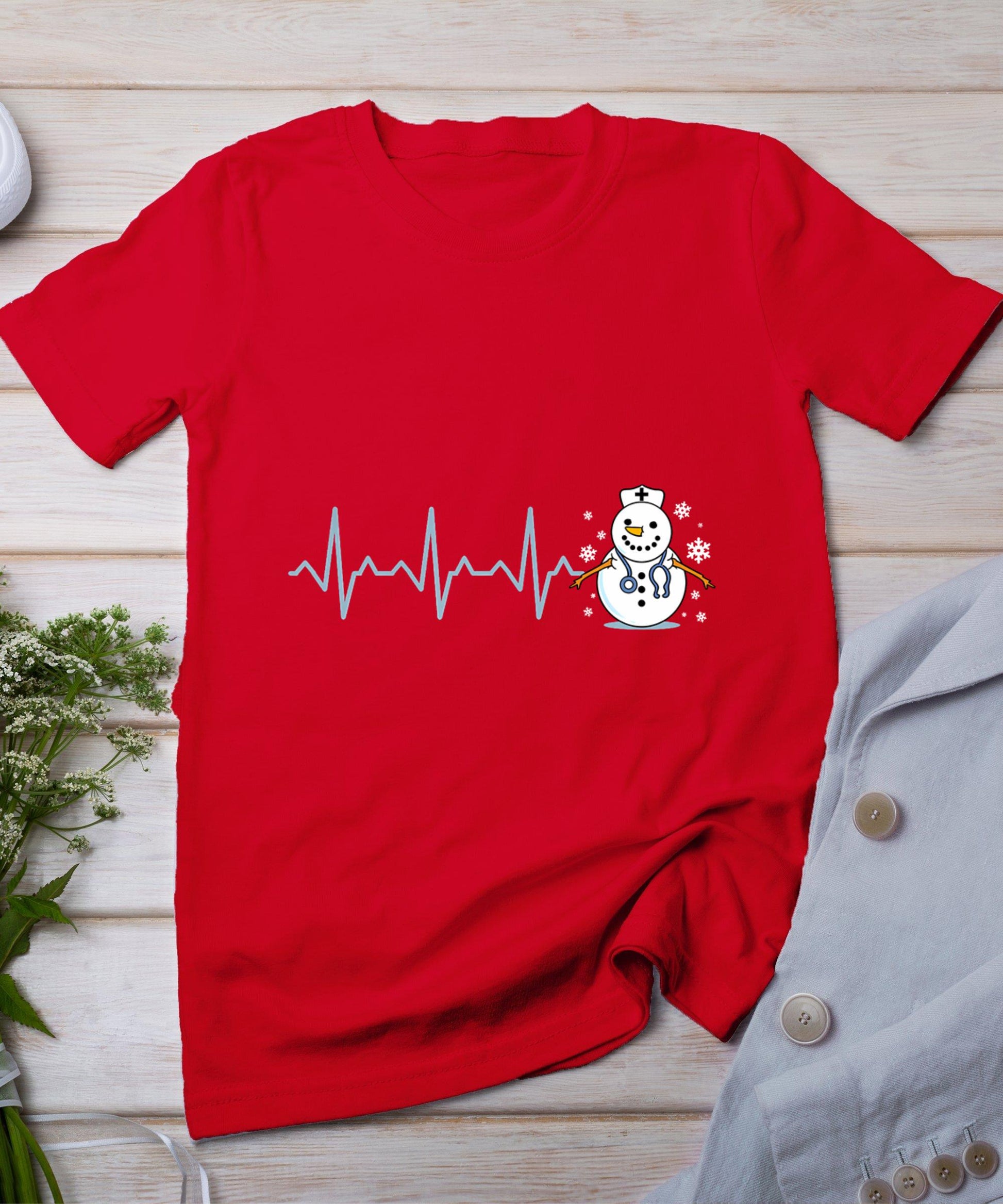 Heartbeat Nurse Snowman Nurse Christmas T-Shirt