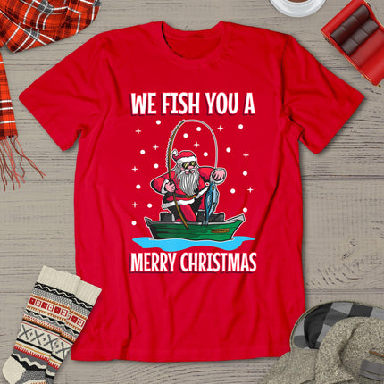 Christmas Costume Fisherman Fishing Funny Cool Santa Claus T-Shirt