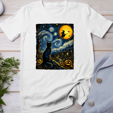 Cat Starry Night Van Gogh Halloween Witch Costume Men Women T-Shirt