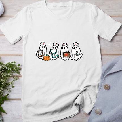 Ghost Nurses Halloween Crew Funny Costume Scrub Top Women T-Shirt