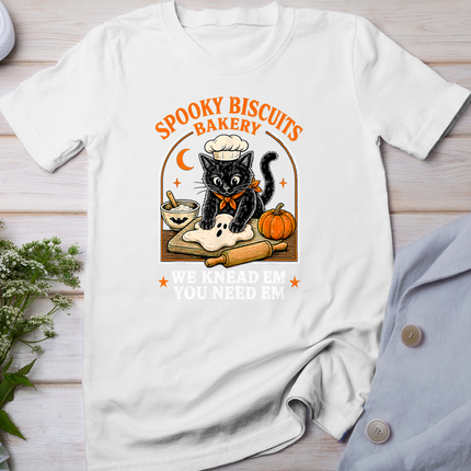 Retro Spooky Biscuits Club Cat Lovers Pastry Funny Halloween T-Shirt