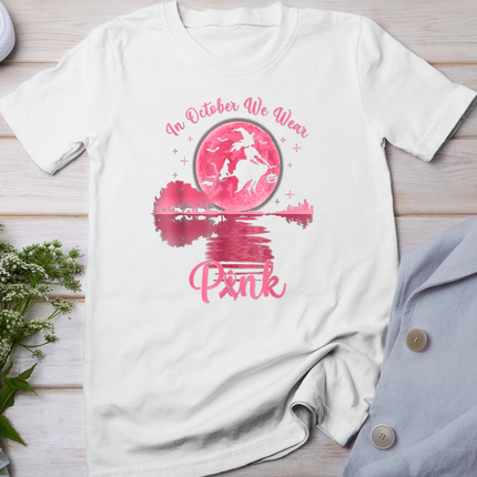 in October We Wear Pink Witch Breast Cancer Halloween T-Shirt