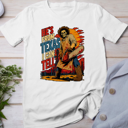 Hes from Texas I Can Tell Funny Skeleton Halloween Meme Men T-Shirt