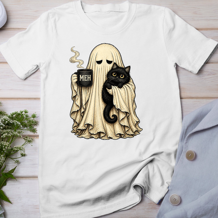 Ghost Black Cat Coffee Lover Funny Spooky Halloween T-Shirt