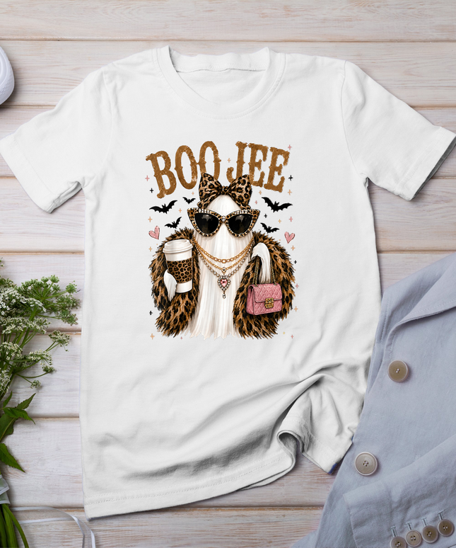 Boo JEE Coquette Leopard Ghost Coffee Halloween Boujee Ghost T-Shirt