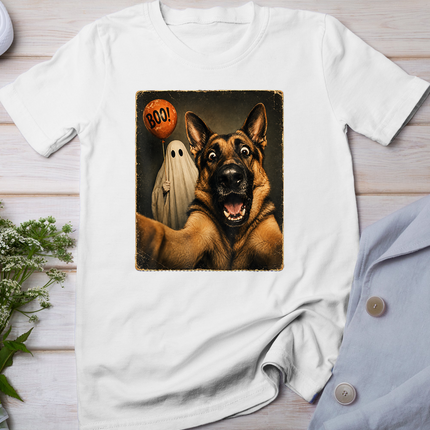 German Shepherd Halloween Ghost Selfie Boo Dog Meme Graphic T-Shirt